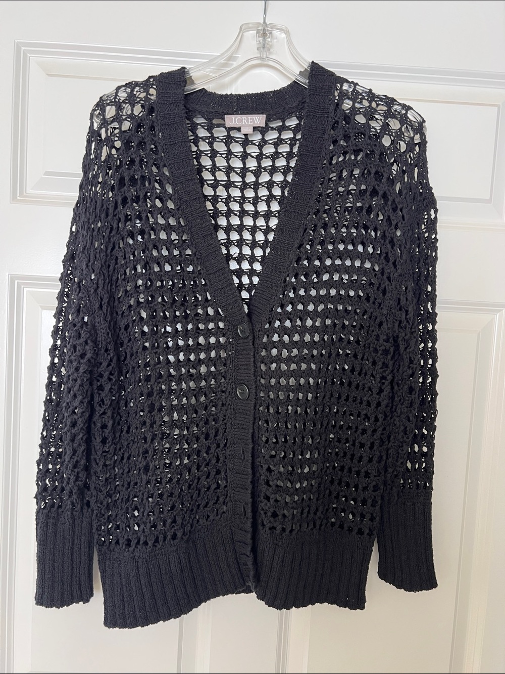 J. Crew Black Open-Weave Montauk Buttoned Cardigan, NWOT, XS